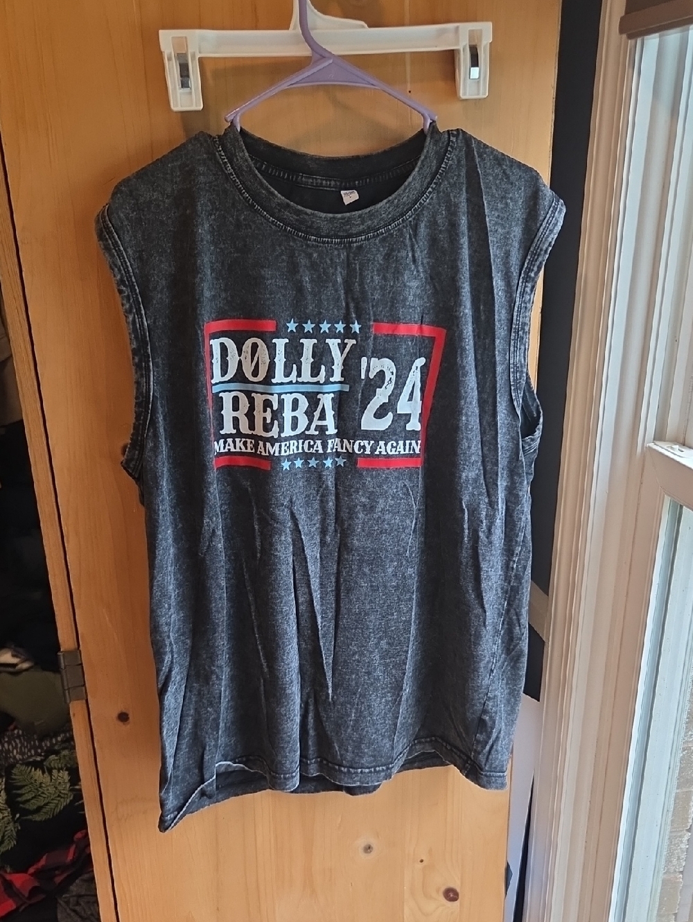 SHEIN Black Washed Sleeveless Graphic Tee with Red & White Accents